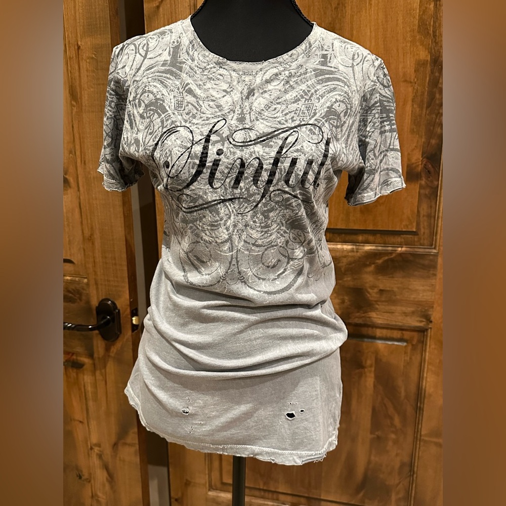 Sinful Graphic Gray Short Sleeve Tee